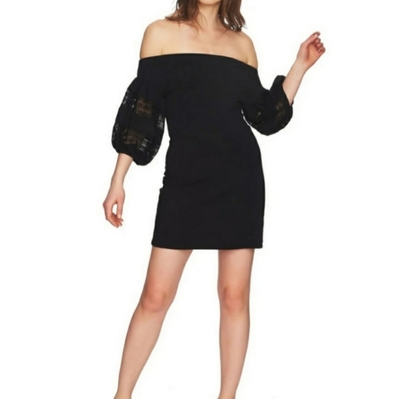 1. State Dresses & Skirts - off shoulder embroidered sleeves black dress